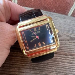 Chico’s Bracelet Classy Bangle Cuff Black and Gold Watch